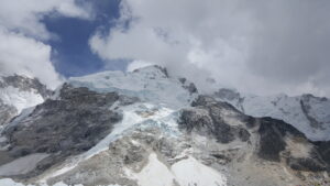 Everest Base Camp, Everest is covered by clouds