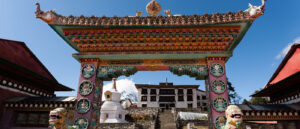 Tengboche Monastery has colorful wall murals of Buddhist imagery and Buddha's footprint.
