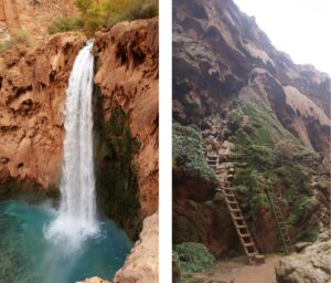 Mooney Falls is on the edge of a cliff. Climbing down tunnels and ladders is thrilling.