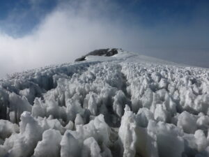 When you summit Kilimanjaro, you see hard, crusty, ice fins.