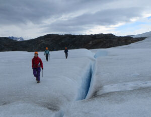 Crevasses may be hundreds of feet deep in the glacier. Patagonia
