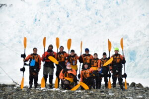 Group photo of the Antarctic kayak team Antarctic Kayaking