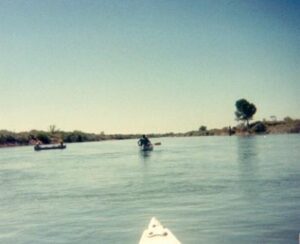 Canoe the Colorado River: front of the canoe, path ahead