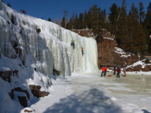 Ice climb Gooseberry Falls: Waterfall transformed into a wall of ice