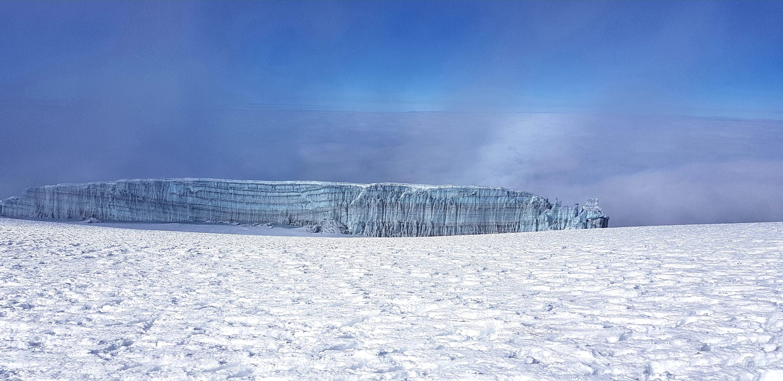 A giant glacier on top of the summit plateau
