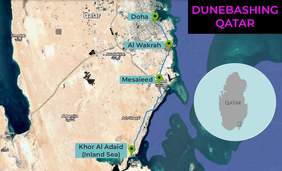 Map of the dune bashing route across the Qatari desert