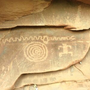 Zion - petroglyphs of a spiral and a dancing person