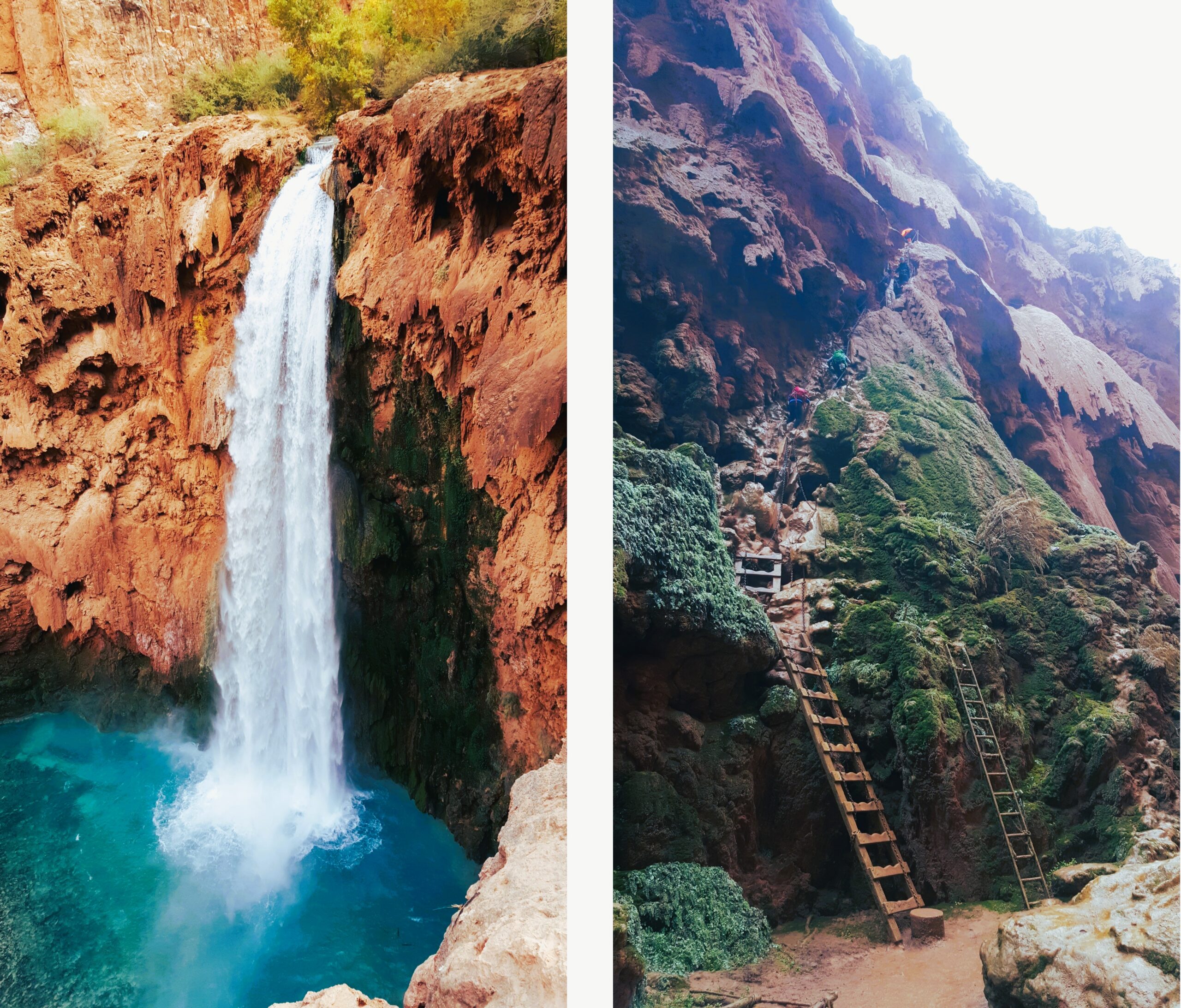 Mooney Falls is on the edge of a cliff. Climbing down tunnels and ladders is thrilling.