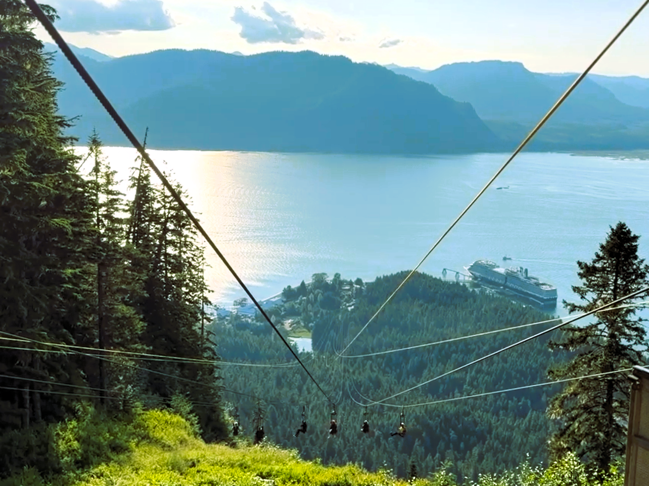 The world’s largest zipline consists of six parallel cables from the mountain through the trees to the sea