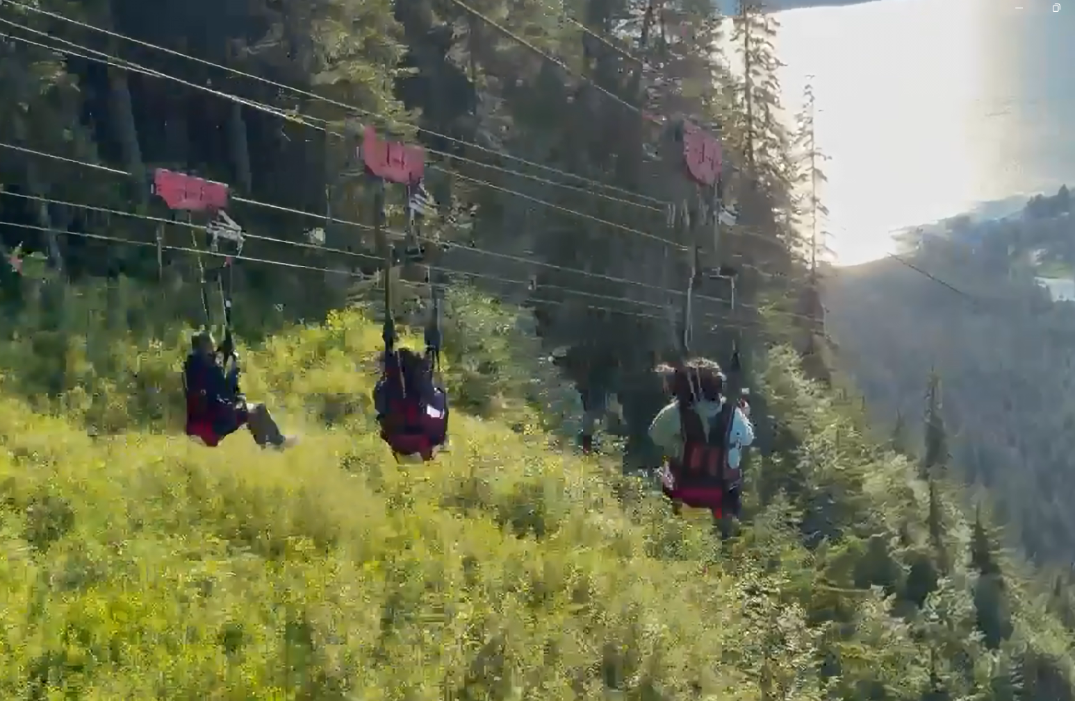 The start of the ride accelerates quickly with riders quickly rushing down the six parallel cables.