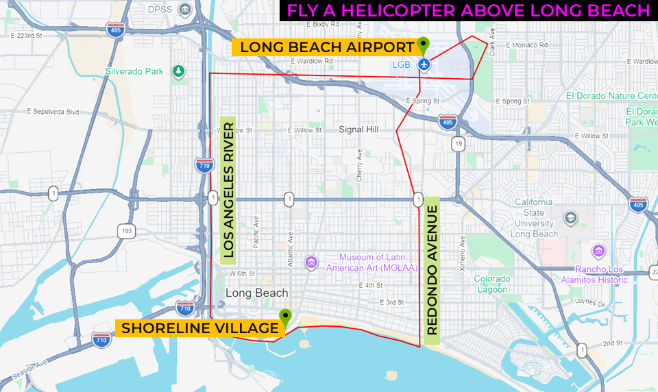 Map showing the helicopter path in Long Beach