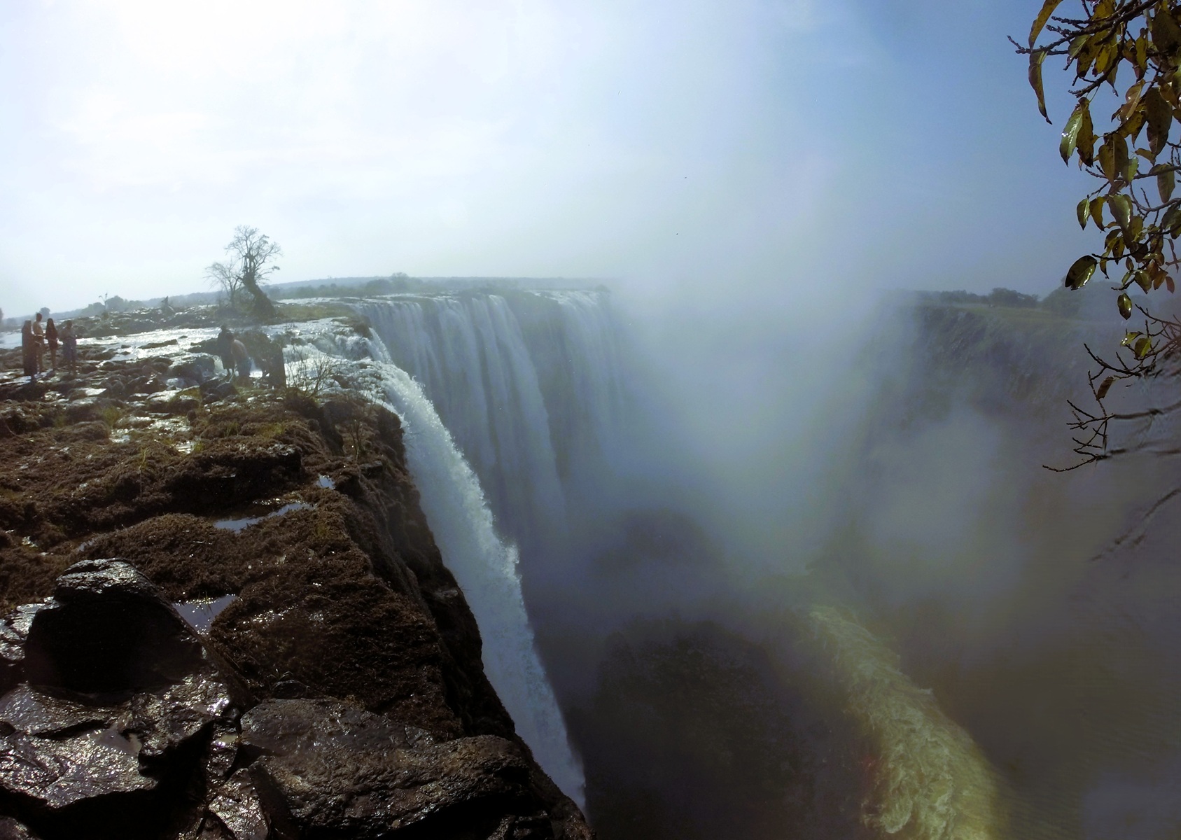 People standing at the edge of Victoria Falls