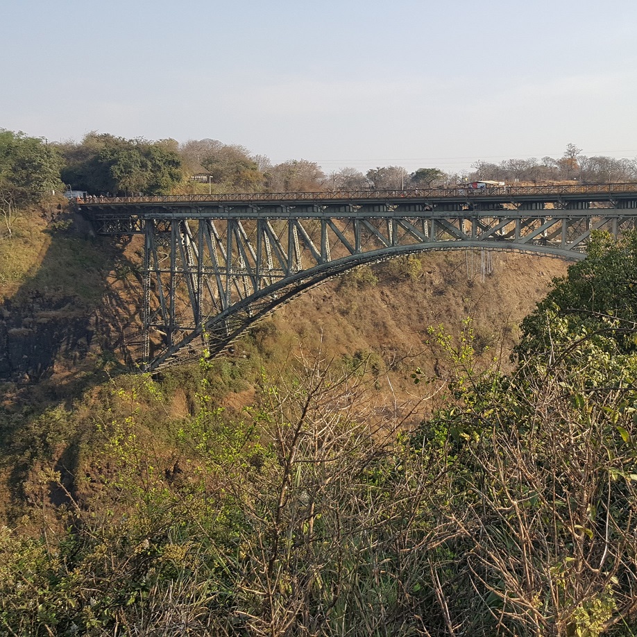 The bridge that connects Zimbabwe and Zambia by Victoria Falls 
